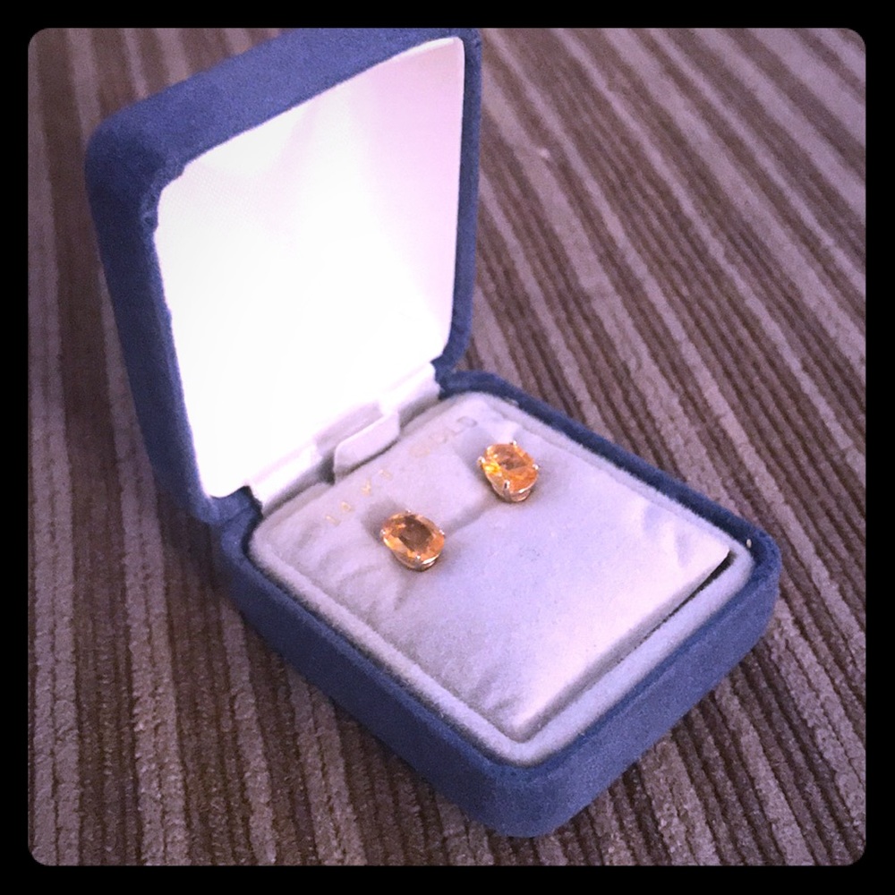 1970s 14 Kt. Gold Oval Citrine Earings